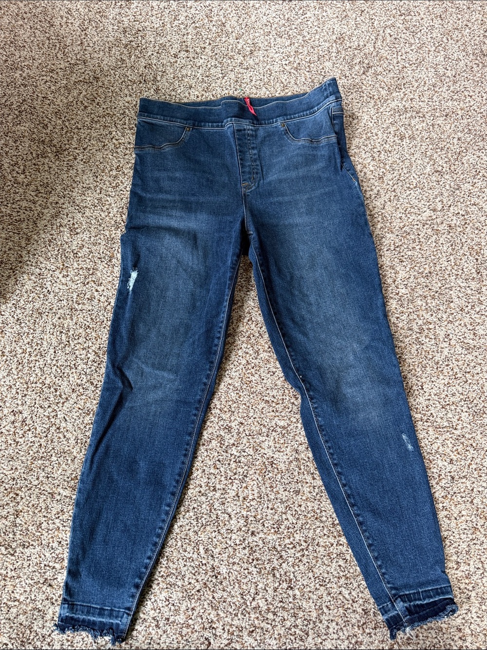 SPANX Dark Blue Denim Jeggings with Subtle Distress